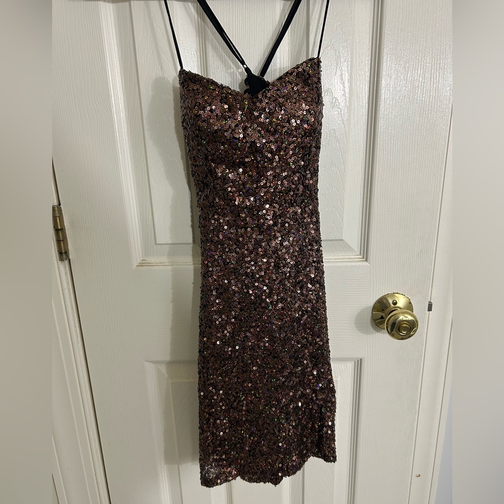 City Studio Sequin Mini Dress - Brown